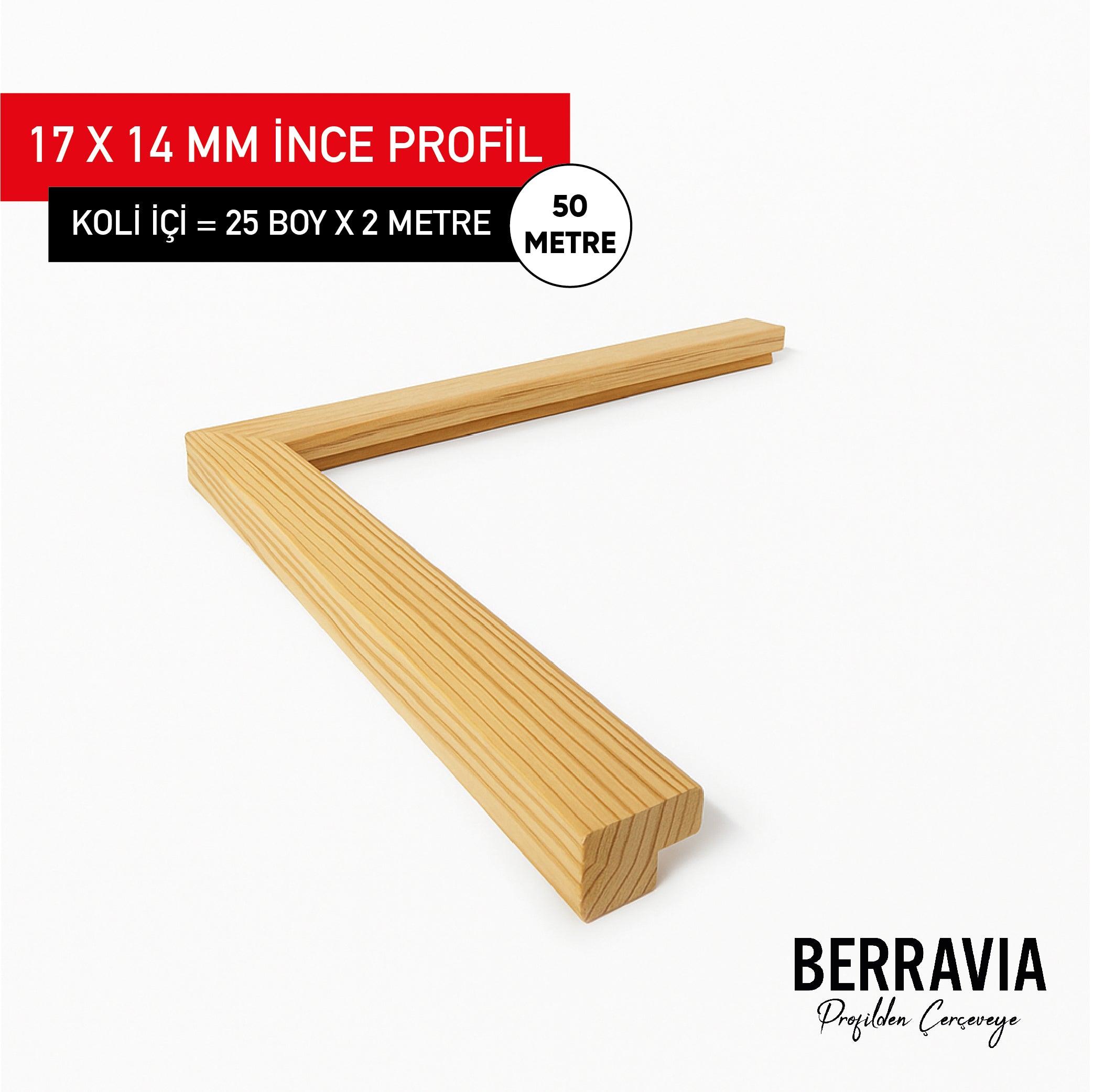 17X14 MM İNCE PROFİL - DOĞAL AHŞAP