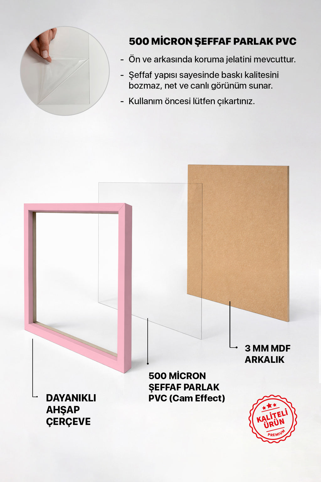 Kalın Kare Poster Çerçevesi - Açık Pembe