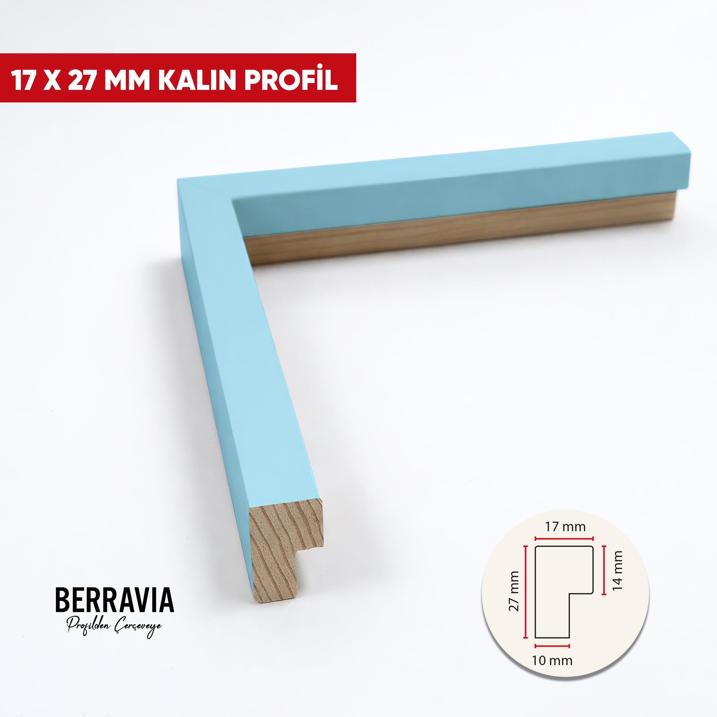 AHŞAP PROFİL AÇIK MAVİ - 17x27 MM
