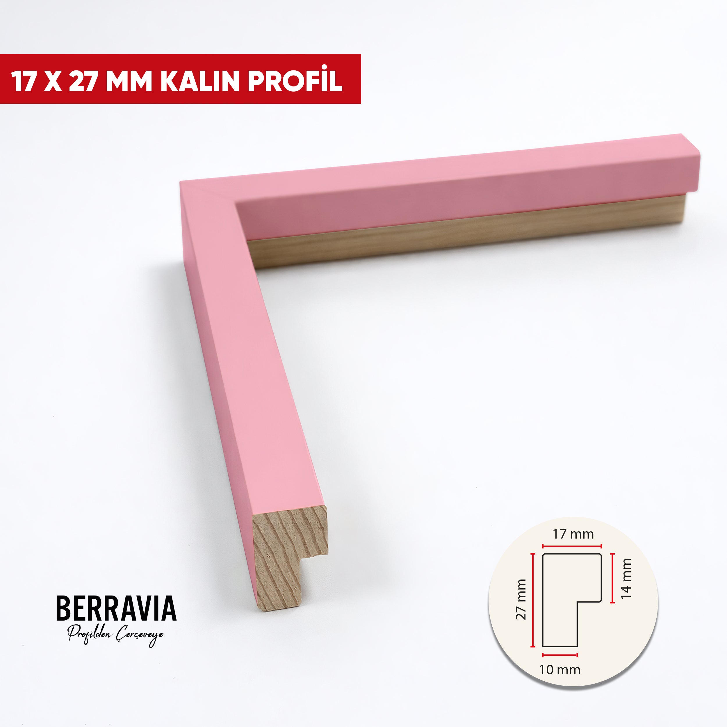 AHŞAP PROFİL PEMBE - 17x27 MM