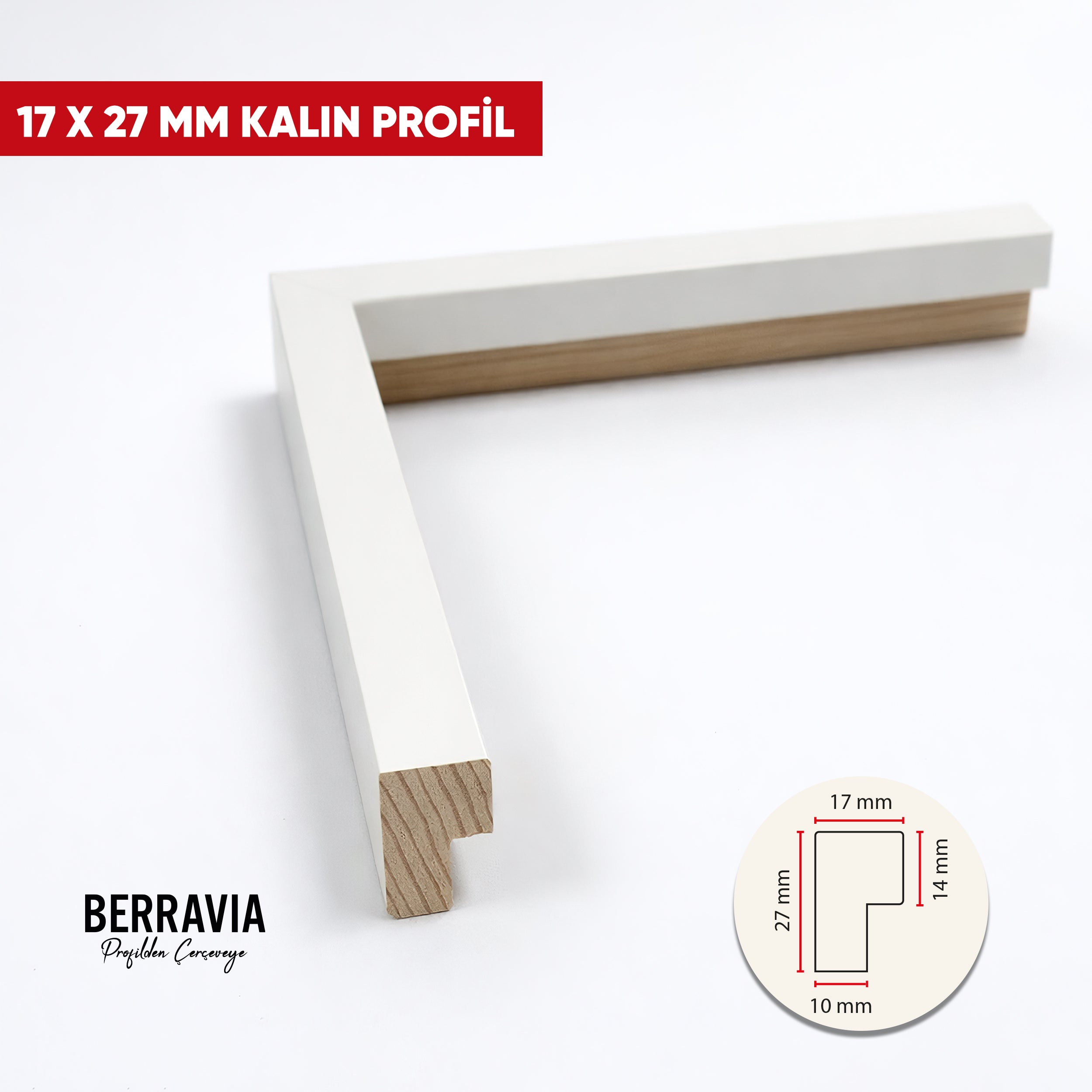 AHŞAP PROFİL BEYAZ - 17x27 MM