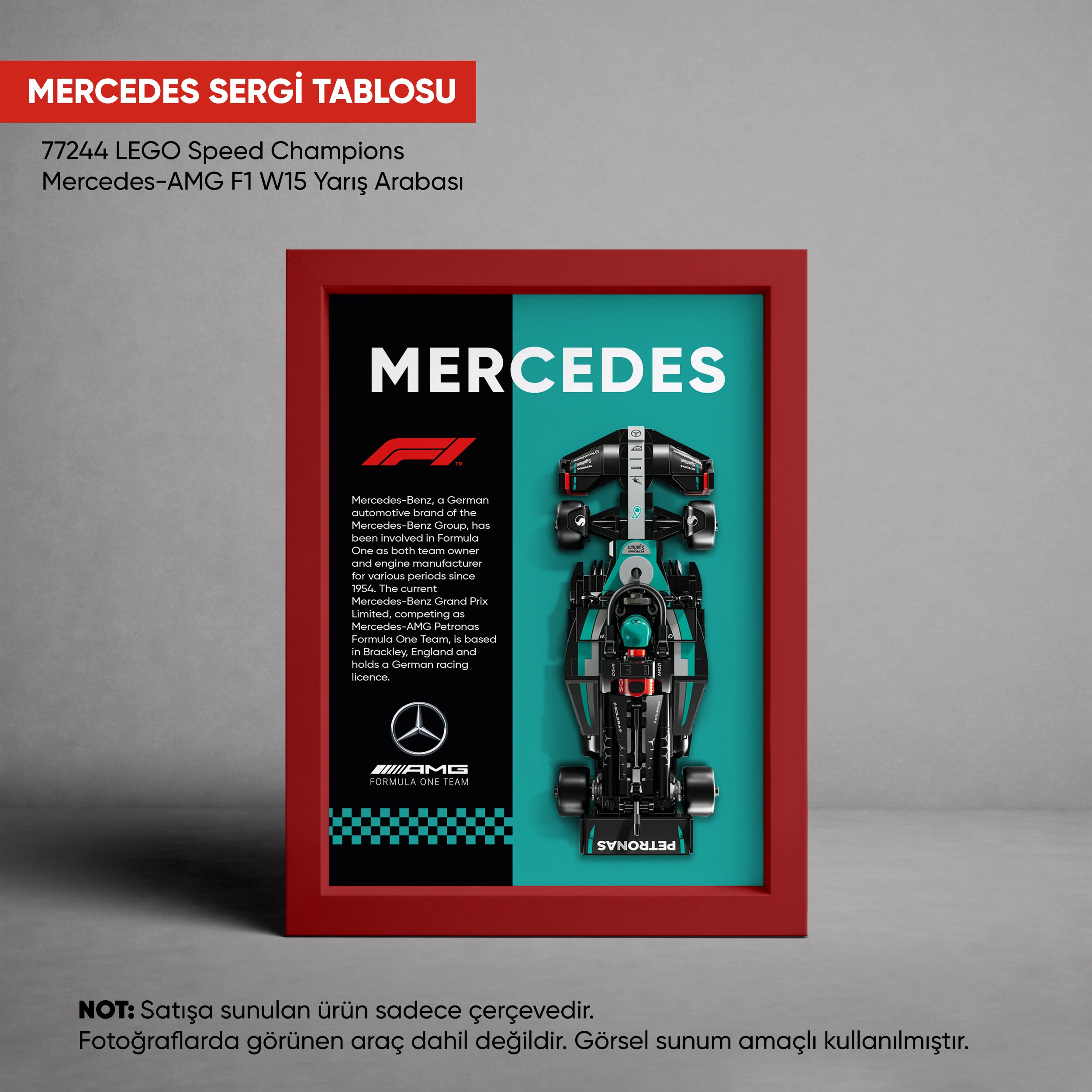 Mercedes-AMG F1 LEGO Sergi Çerçevesi – Speed Champions W15 (77244) Uyumlu