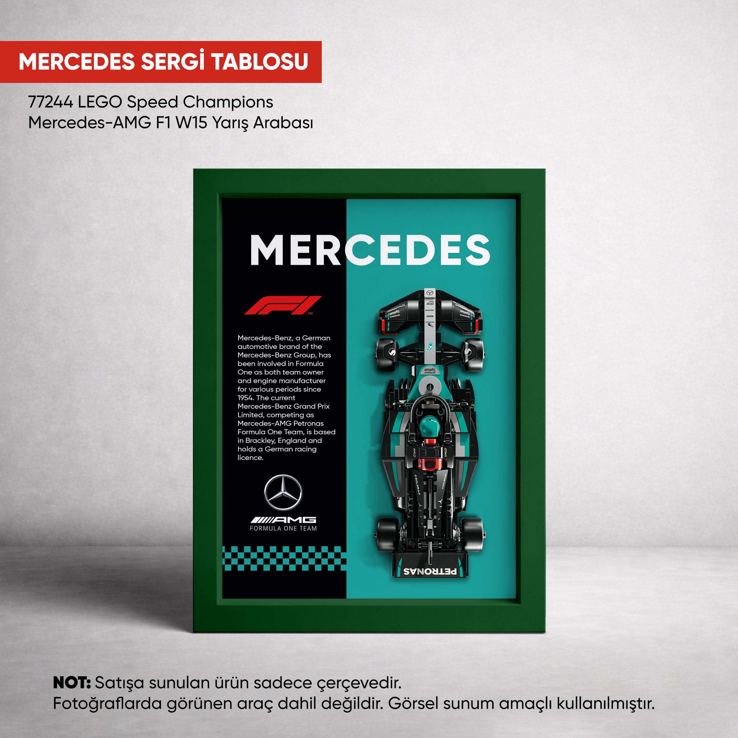 Mercedes-AMG F1 LEGO Sergi Çerçevesi – Speed Champions W15 (77244) Uyumlu