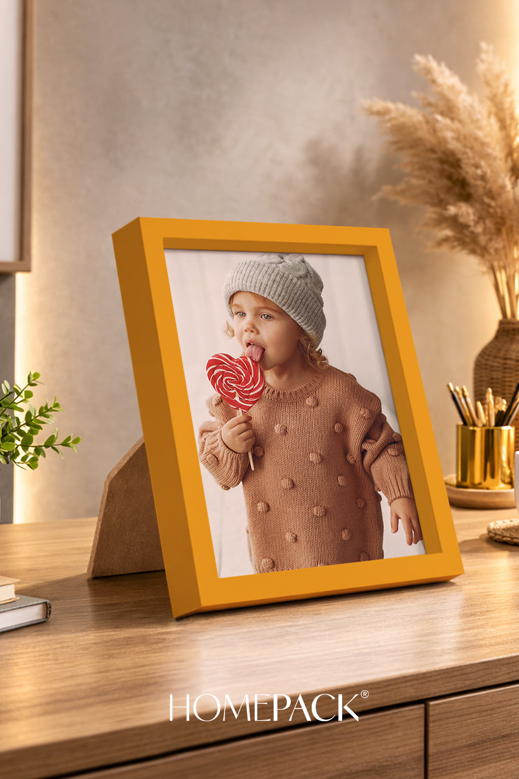 Kalın Masaüstü Resim Çerçevesi, Fotoğraf Çerçevesi - SARI