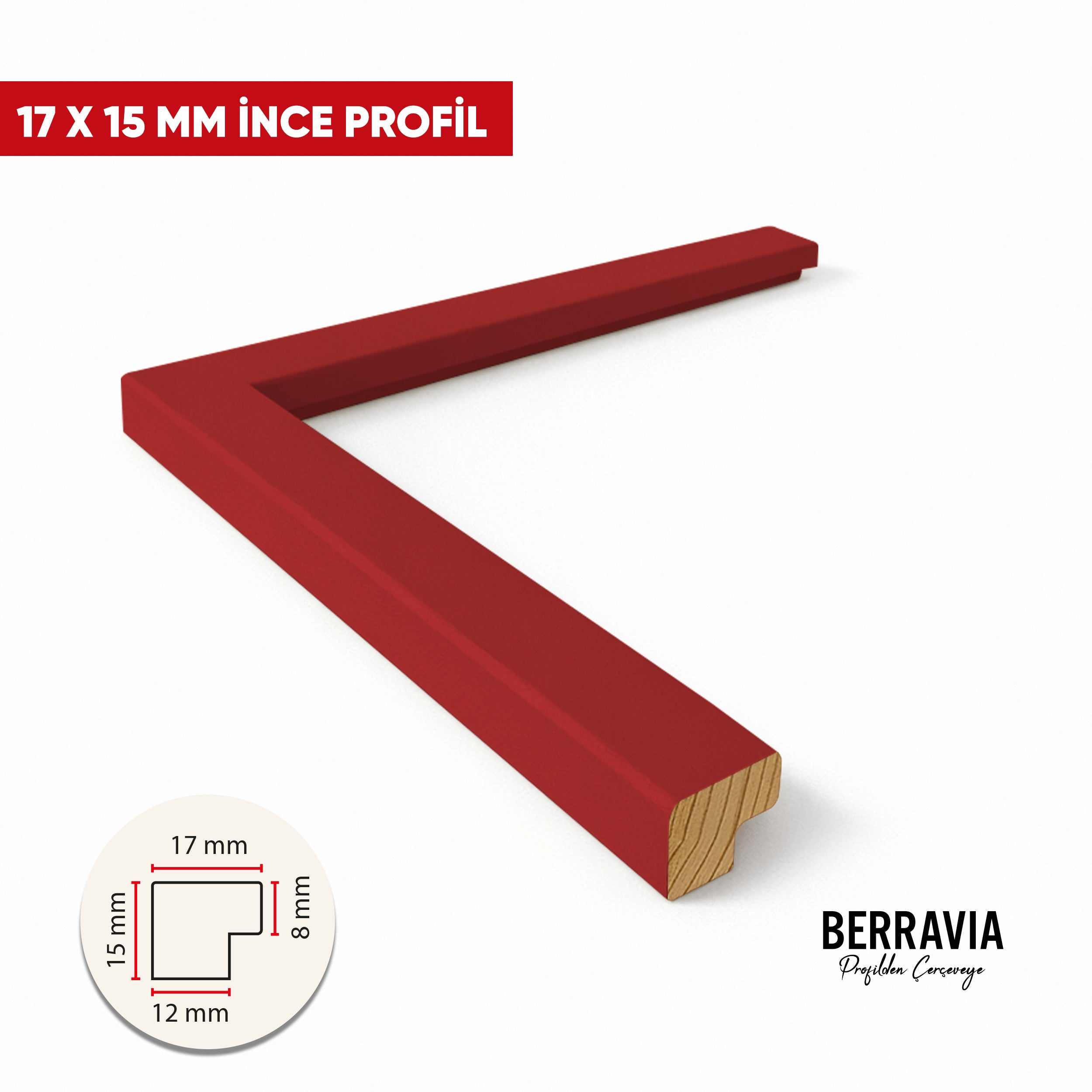 AHŞAP PROFİL KIRMIZI- 17 X 15 MM -