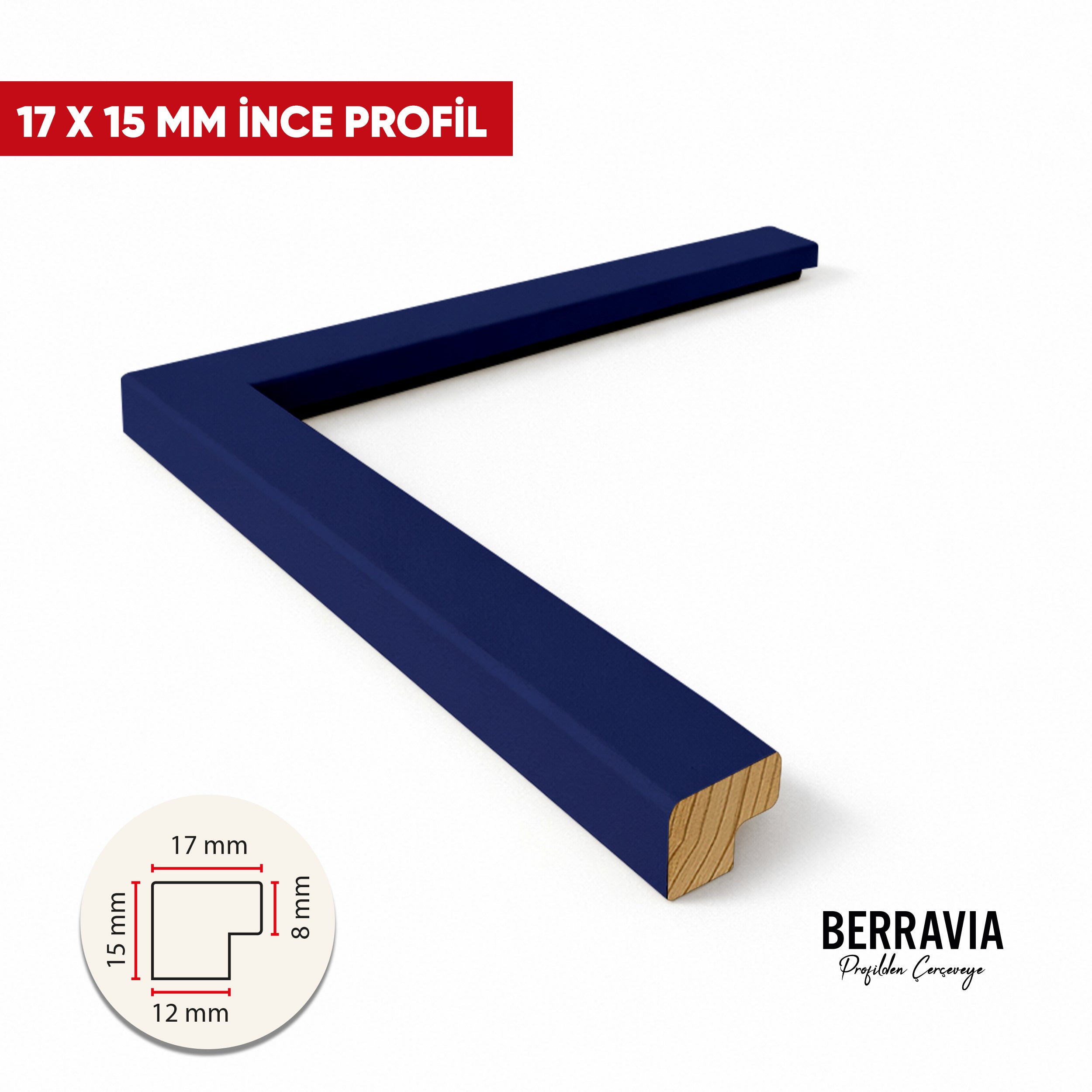 AHŞAP PROFİL MAVİ - 17 X 15 MM -