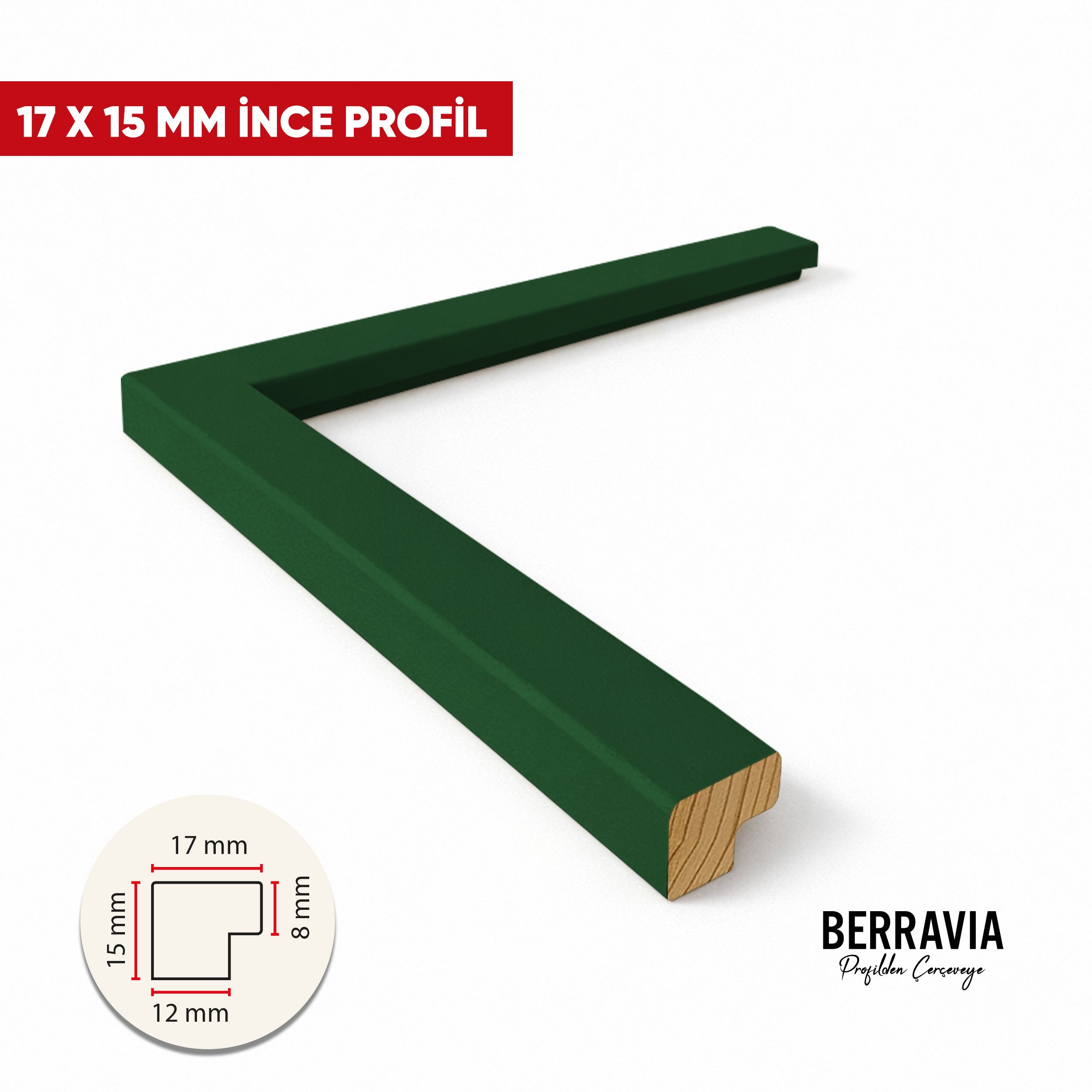 AHŞAP PROFİL YEŞİL- 17 X 15 MM -